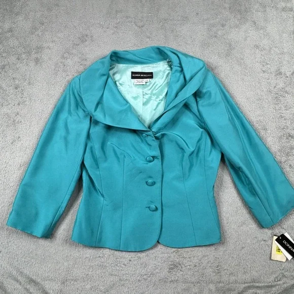 NWT Donna Morgan Aqua 100% Silk Shawl Collar Evening Blazer Jacket Womens 6 - Picture 2 of 13